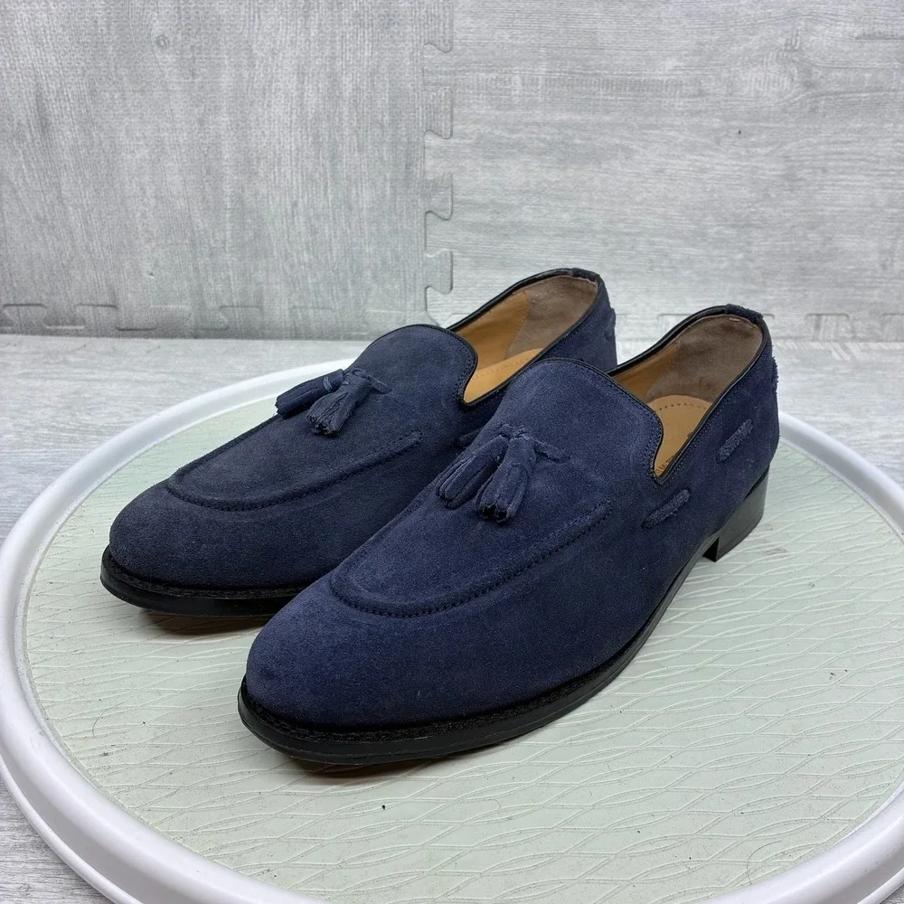 Samuel Windsor Tassel Loafers Mens 10.5 Blue Suede Slip On Dress Shoes